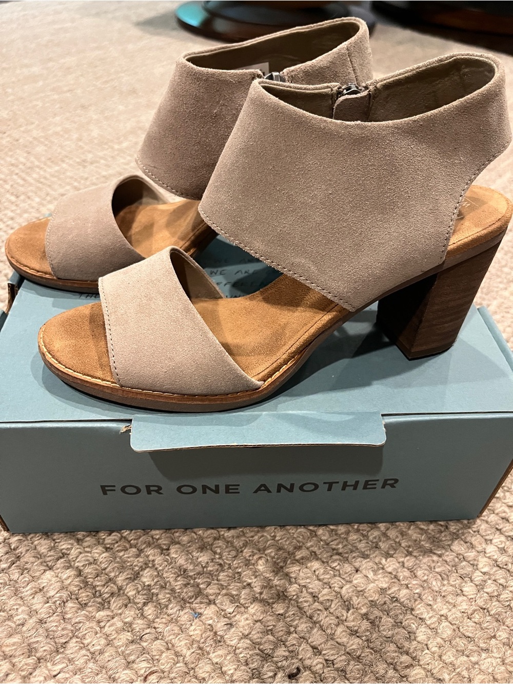 Toms Taupe Suede Open-Toe Block Heel Sandals